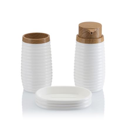 Conjunto para casa de banho CAROL 5 unid. branco/castanho