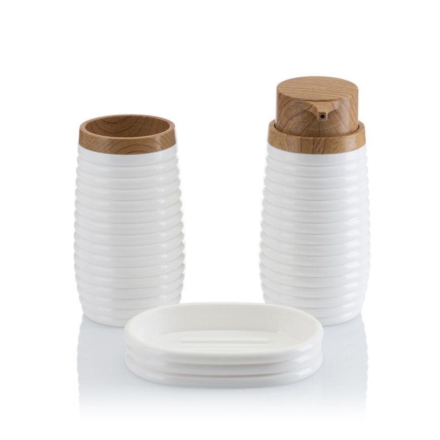 Conjunto para casa de banho CAROL 5 unid. branco/castanho