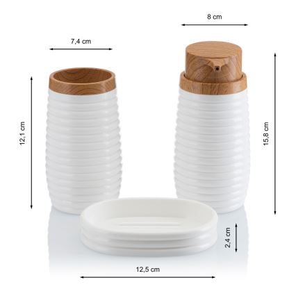 Conjunto para casa de banho CAROL 5 unid. branco/castanho