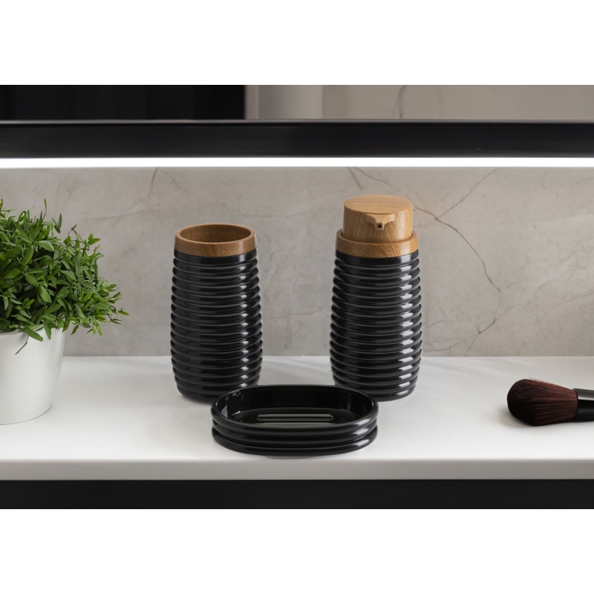 Conjunto para casa de banho CAROL 5 unid. preto/castanho