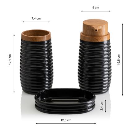Conjunto para casa de banho CAROL 5 unid. preto/castanho