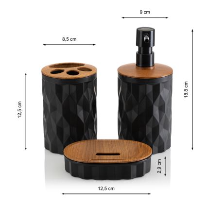 Conjunto para casa de banho REINA 5 unid. preto/castanho