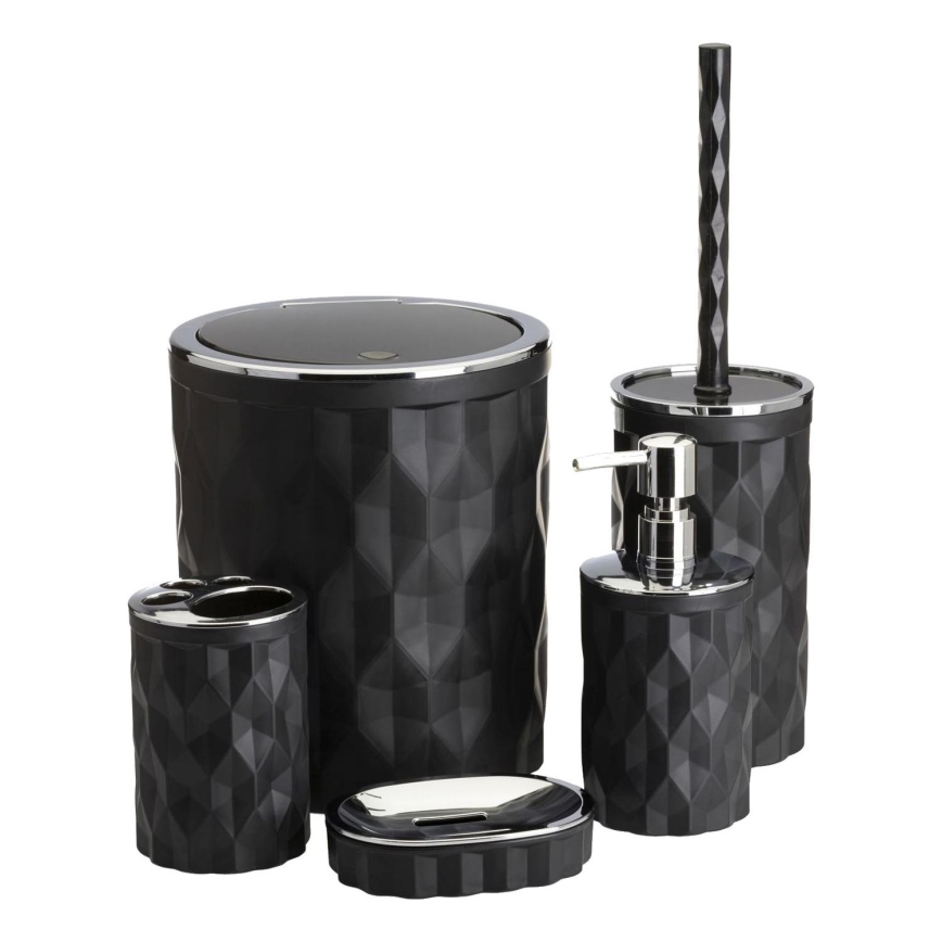 Conjunto para casa de banho REINA 5 unid. preto/cromado brilhante