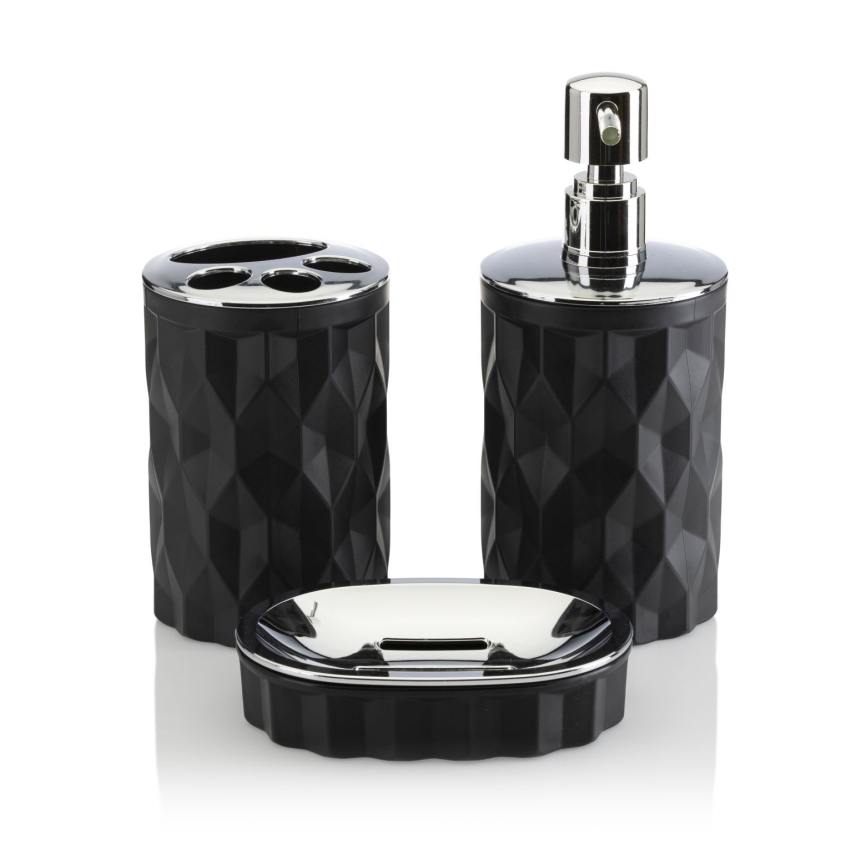 Conjunto para casa de banho REINA 5 unid. preto/cromado brilhante