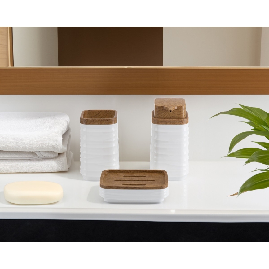 Conjunto para casa de banho WAVE 5 unid. branco/castanho