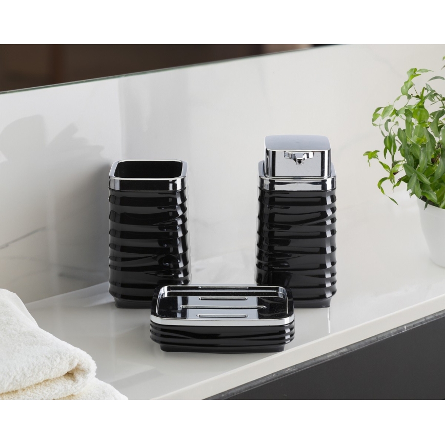 Conjunto para casa de banho WAVE 5 unid. preto/cromado brilhante