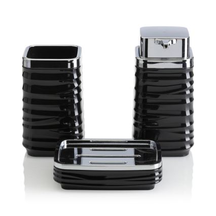 Conjunto para casa de banho WAVE 5 unid. preto/cromado brilhante