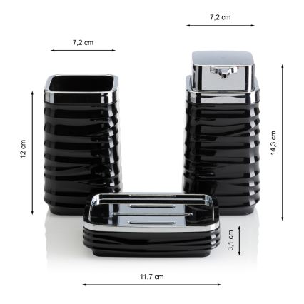 Conjunto para casa de banho WAVE 5 unid. preto/cromado brilhante