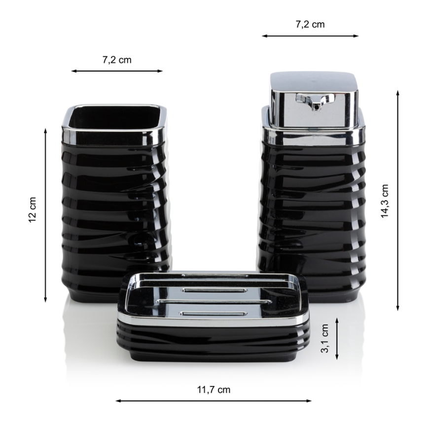Conjunto para casa de banho WAVE 5 unid. preto/cromado brilhante