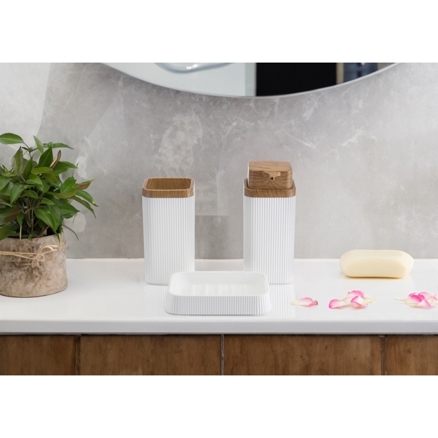 Conjunto para casa de banho ZOYA 5 unid. branco/castanho