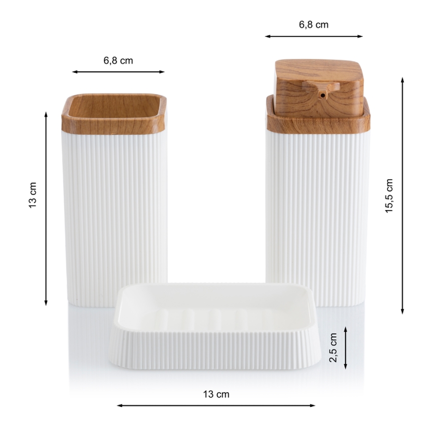 Conjunto para casa de banho ZOYA 5 unid. branco/castanho