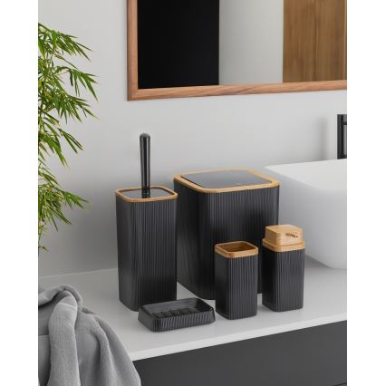 Conjunto para casa de banho ZOYA 5 unid. preto/castanho