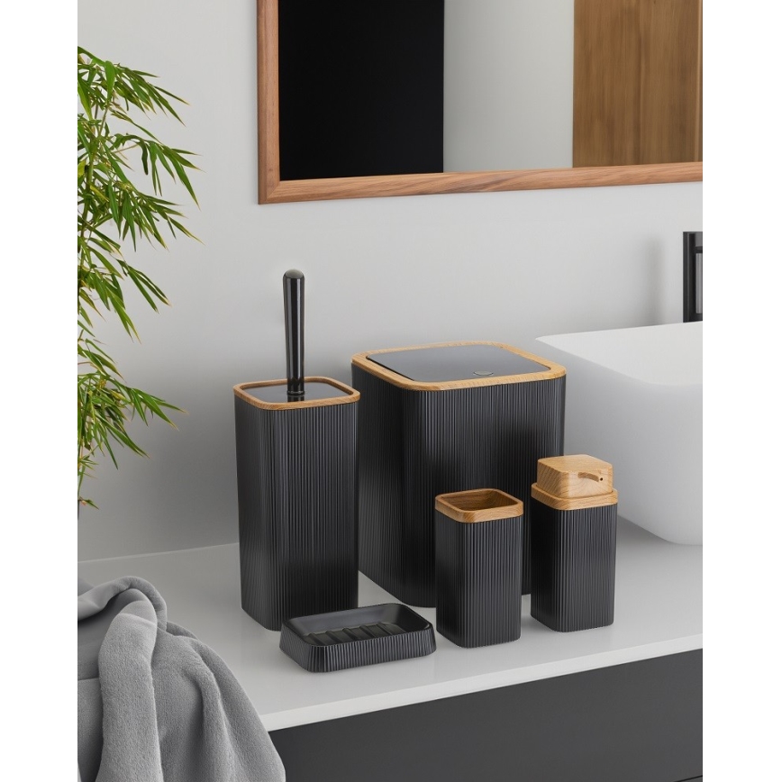 Conjunto para casa de banho ZOYA 5 unid. preto/castanho