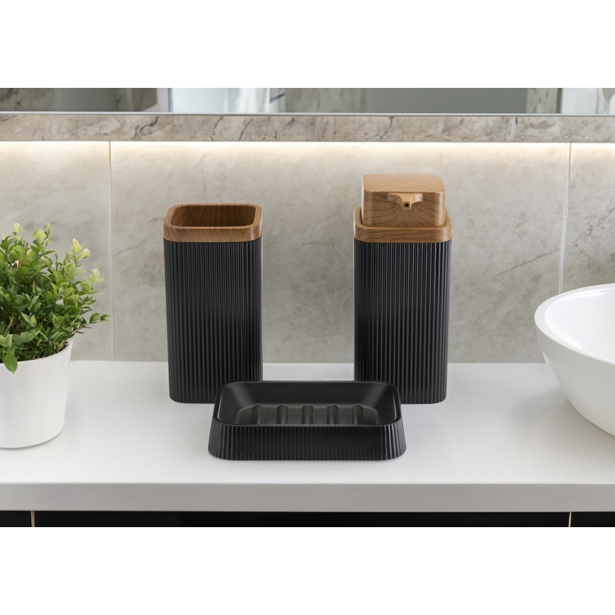 Conjunto para casa de banho ZOYA 5 unid. preto/castanho