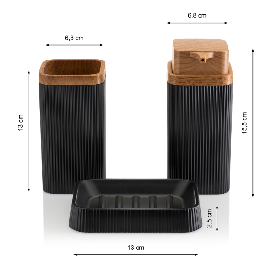 Conjunto para casa de banho ZOYA 5 unid. preto/castanho