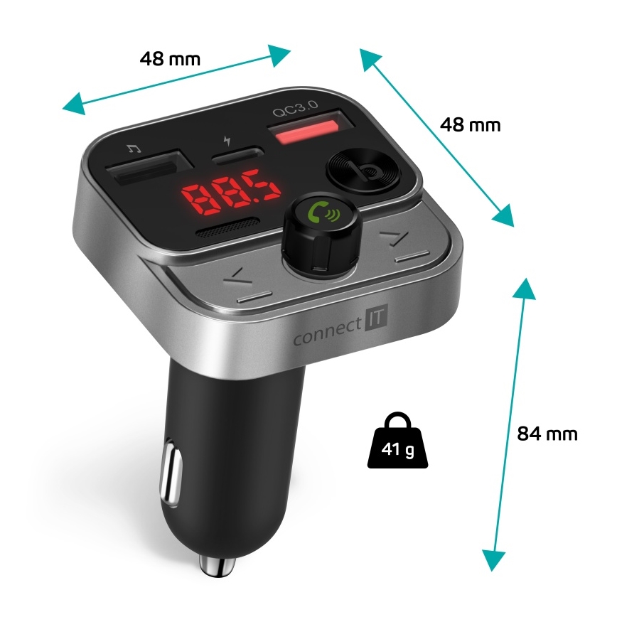 CONNECT IT CCC-8900-AN - Transmissor FM para carro com função handsfree preto/prateado