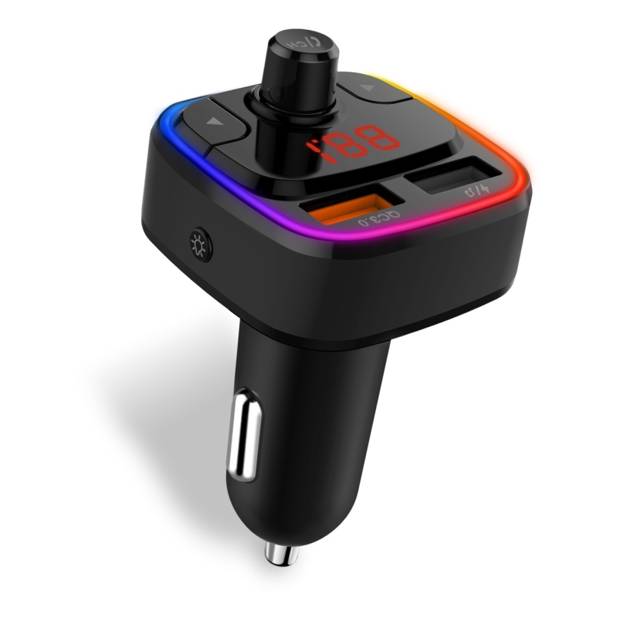 CONNECT IT CCC-9090-BK - Transmissor FM LED RGB para automóveis com função mãos-livres preto