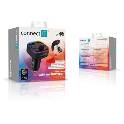 CONNECT IT CCC-9090-BK - Transmissor FM LED RGB para automóveis com função mãos-livres preto