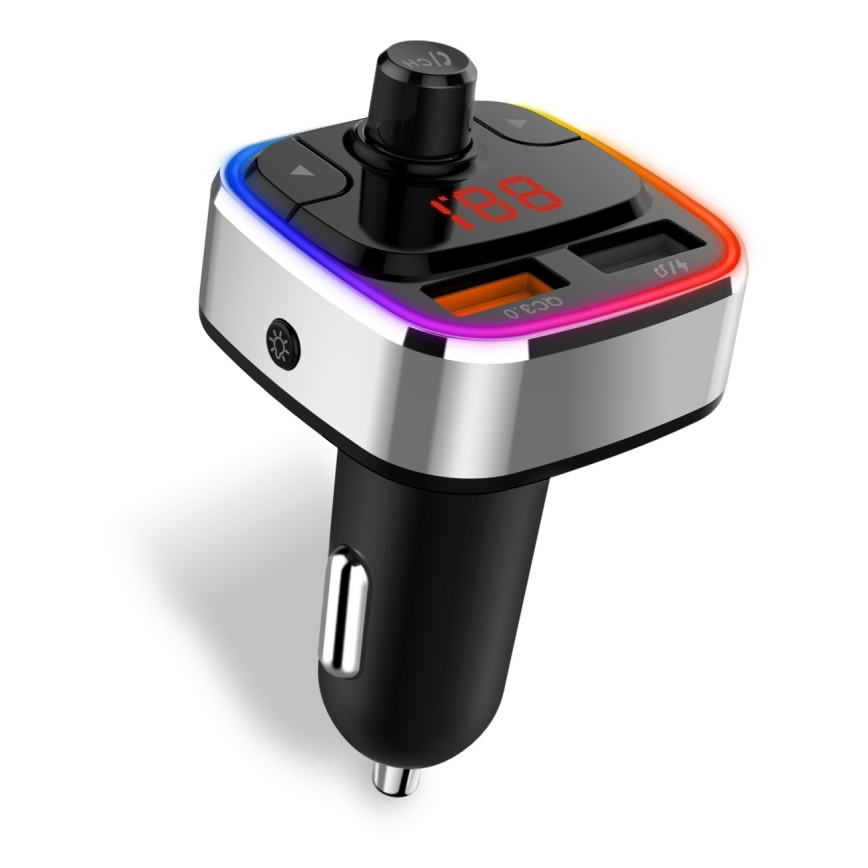 CONNECT IT CCC-9090-SL - Transmissor FM LED RGB para automóveis com função mãos-livres preto/prateado