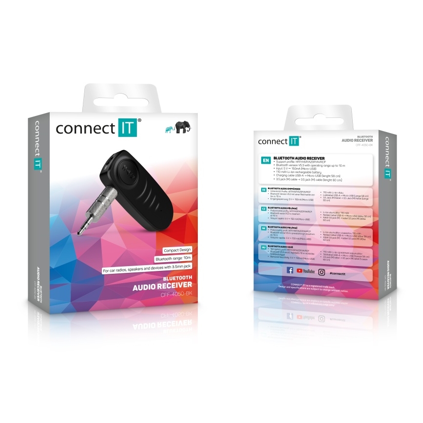 CONNECT IT CFF-4050-BK - Recetor de áudio Bluetooth AUX 110 mAh