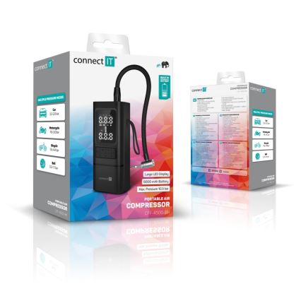 CONNECT IT CFF-4500-BK - Compressor digital de bolso AirFlow 80W/6000 mAh preto
