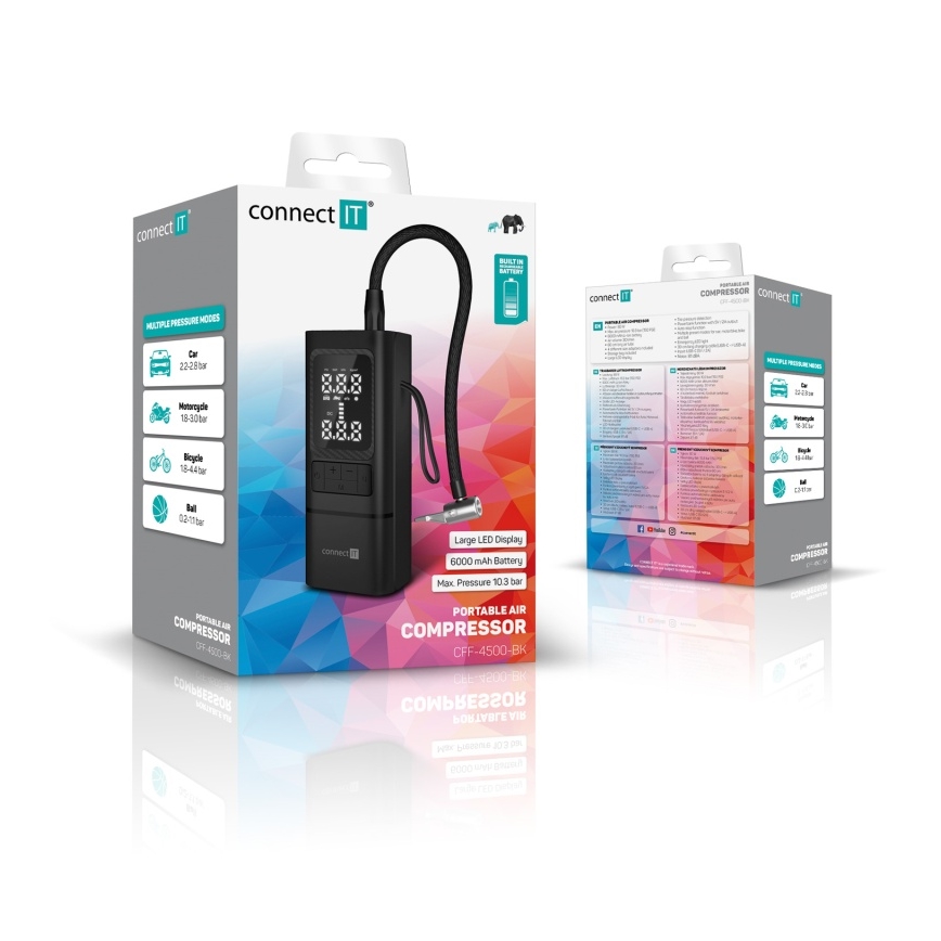 CONNECT IT CFF-4500-BK - Compressor digital de bolso AirFlow 80W/6000 mAh preto