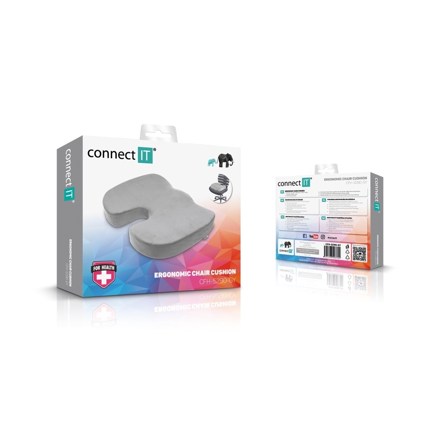 CONNECT IT CFH-5290-GY - Almofada de cadeira ergonómica cinzento