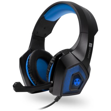 CONNECT IT CHP-5500-BL - Auscultadores LED com fios gaming com microfone preto/azul