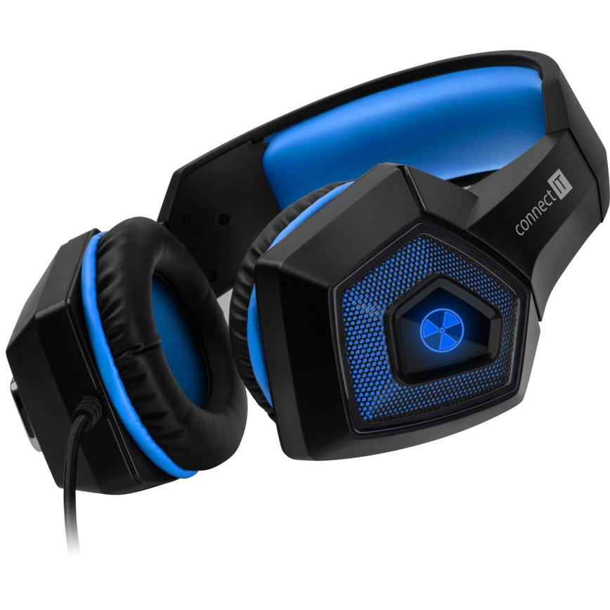 CONNECT IT CHP-5500-BL - Auscultadores LED com fios gaming com microfone preto/azul
