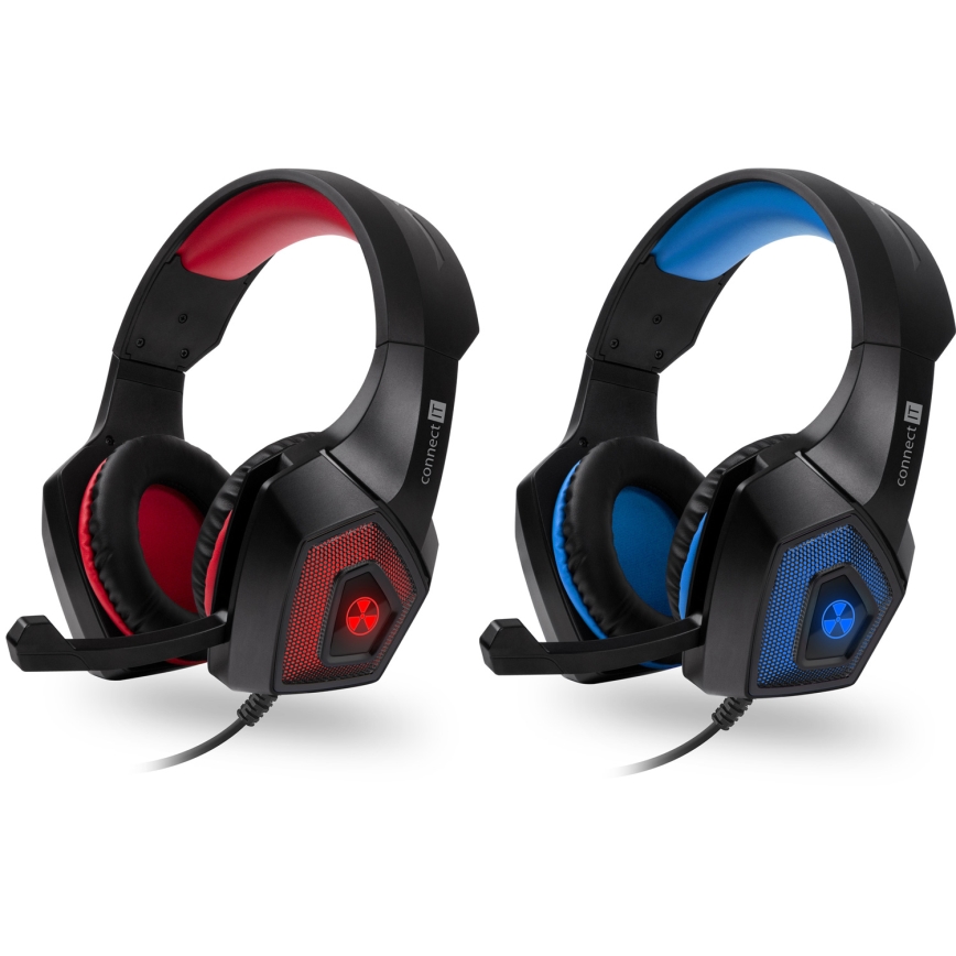CONNECT IT CHP-5500-BL - Auscultadores LED com fios gaming com microfone preto/azul
