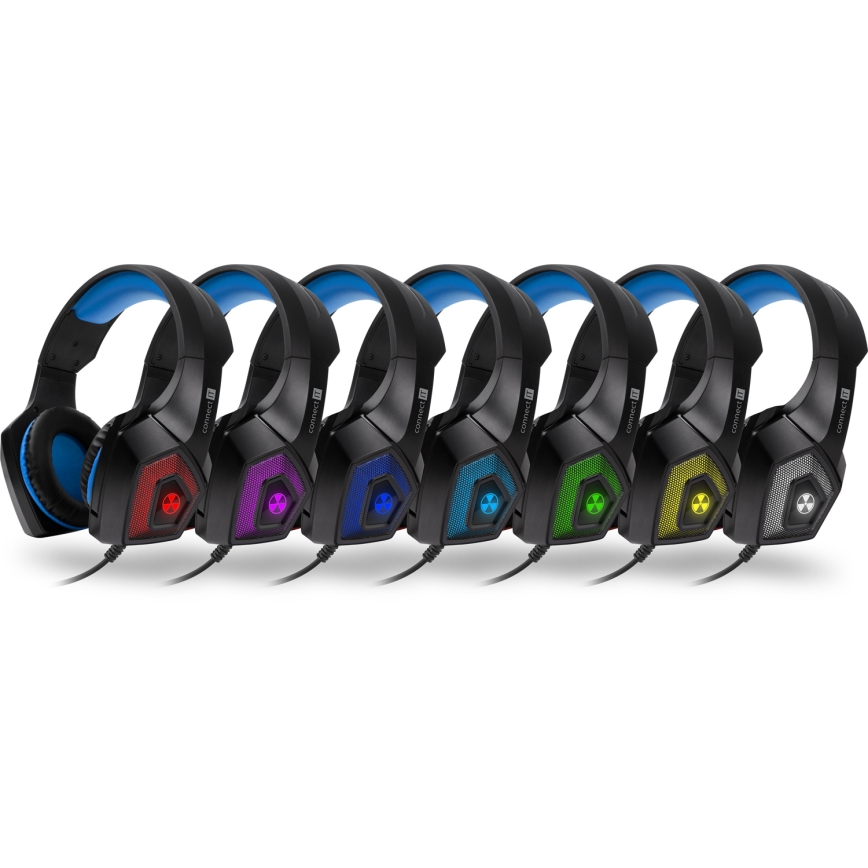 CONNECT IT CHP-5500-BL - Auscultadores LED com fios gaming com microfone preto/azul