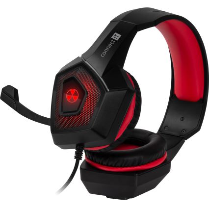 CONNECT IT CHP-5500-RD - Auscultadores LED com fios gaming com microfone preto/vermelho