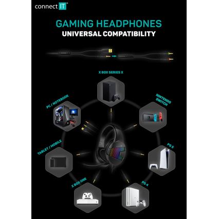 CONNECT IT CHP-5600-BK - Auscultadores LED RGB com fios gaming com microfone preto