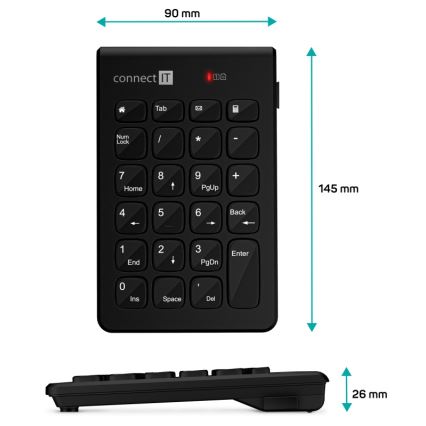CONNECT IT CKB-0062-BK - Teclado numérico sem fios 1xAAA preto