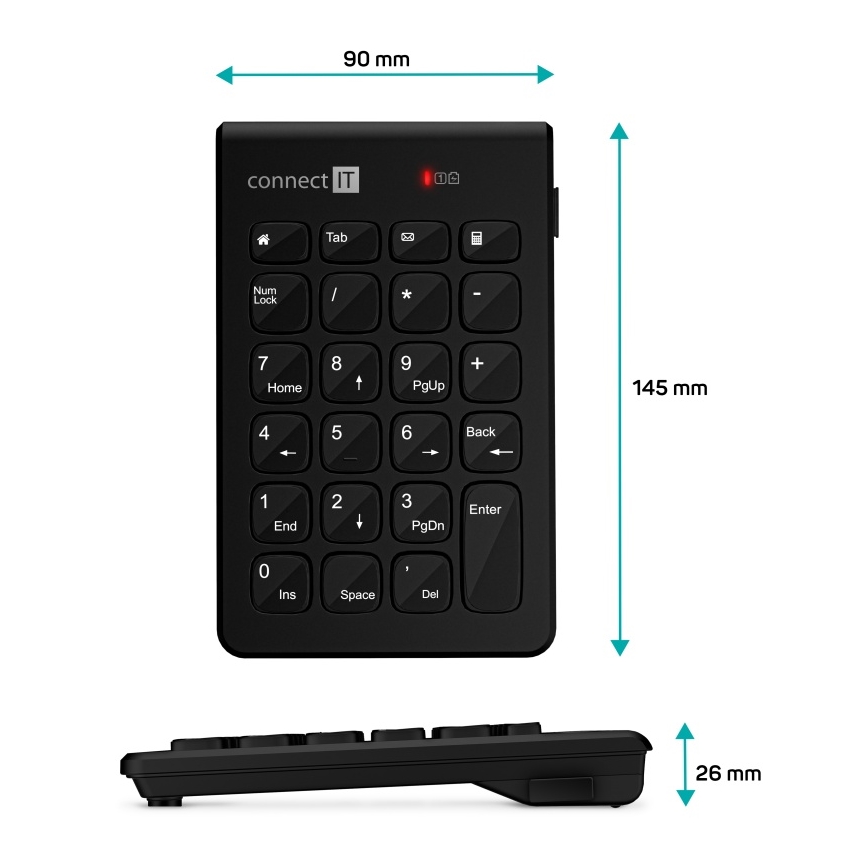 CONNECT IT CKB-0062-BK - Teclado numérico sem fios 1xAAA preto