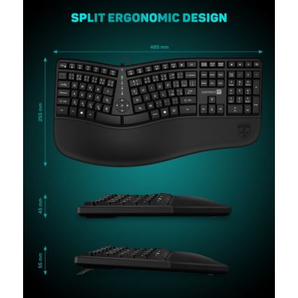 CONNECT IT CKB-2800-CS - Teclado ergonómico sem fios com localização CZ/SK preto