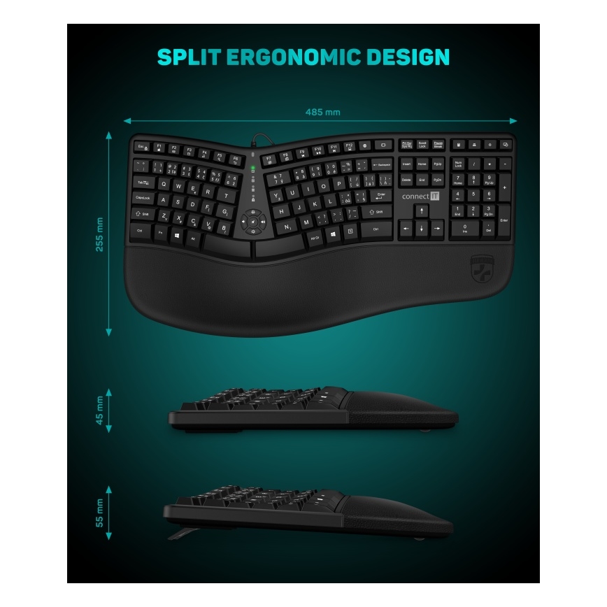 CONNECT IT CKB-2800-CS - Teclado ergonómico sem fios com localização CZ/SK preto