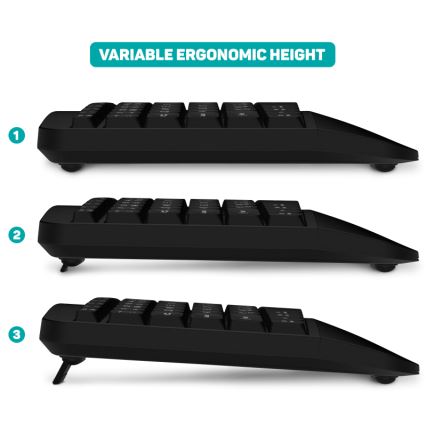 CONNECT IT CKM-6010-CS - Teclado e rato ergonómico sem fios 800/1200/1600/2400 DPI com localização CZ/SK 1xAA + 2xAAA preto