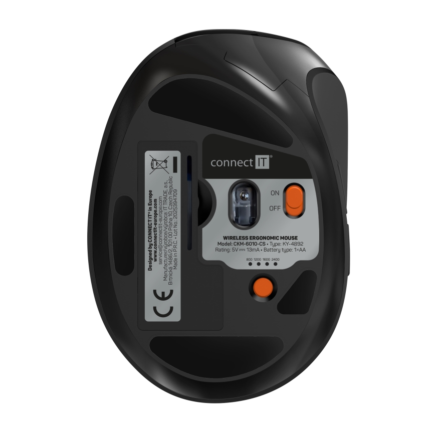CONNECT IT CKM-6010-CS - Teclado e rato ergonómico sem fios 800/1200/1600/2400 DPI com localização CZ/SK 1xAA + 2xAAA preto