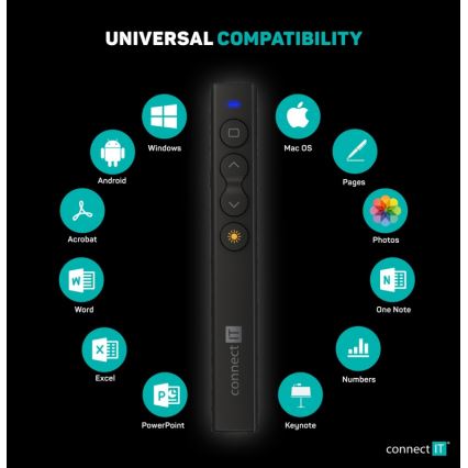 CONNECT IT CLP-2050-BK - Comando de apresentação sem fios com ponteiro laser 1xAAA