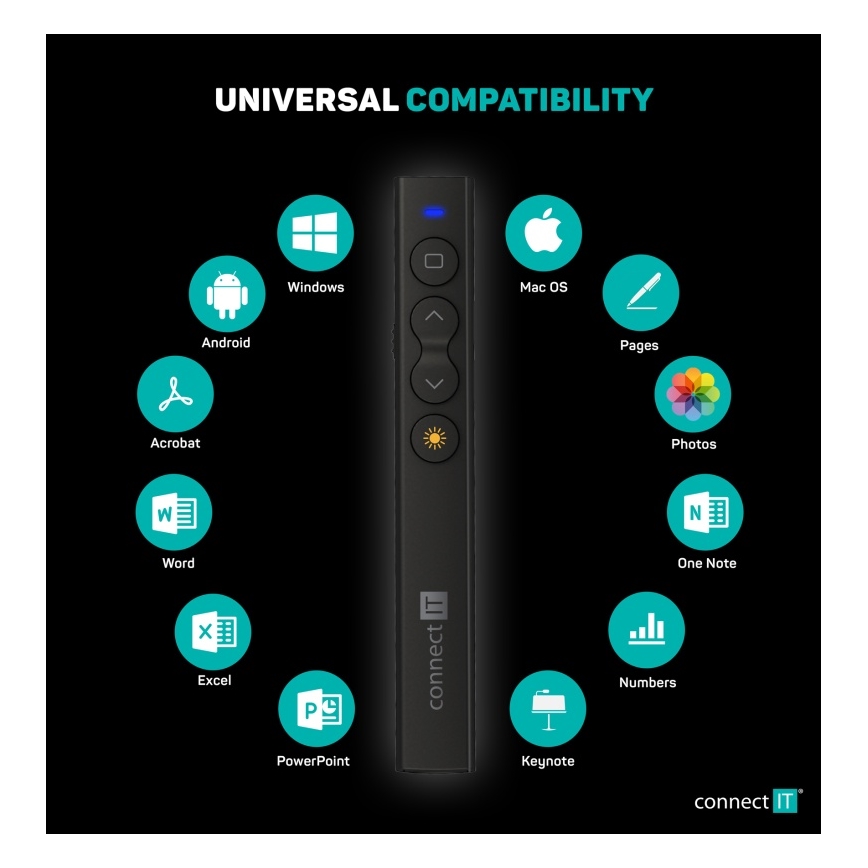 CONNECT IT CLP-2050-BK - Comando de apresentação sem fios com ponteiro laser 1xAAA