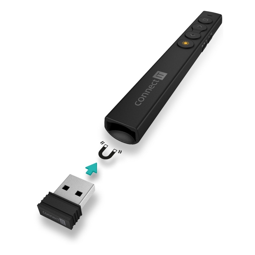 CONNECT IT CLP-2050-BK - Comando de apresentação sem fios com ponteiro laser 1xAAA
