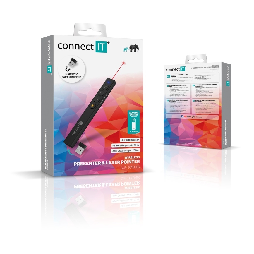 CONNECT IT CLP-2050-BK - Comando de apresentação sem fios com ponteiro laser 1xAAA