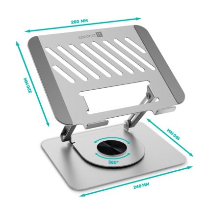 CONNECT IT CMF-2100-SL - Suporte rotativo para computador portátil prateado