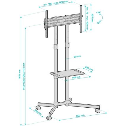 CONNECT IT CMH-9100-BK - Suporte de TV móvel com prateleira 37-70” preto