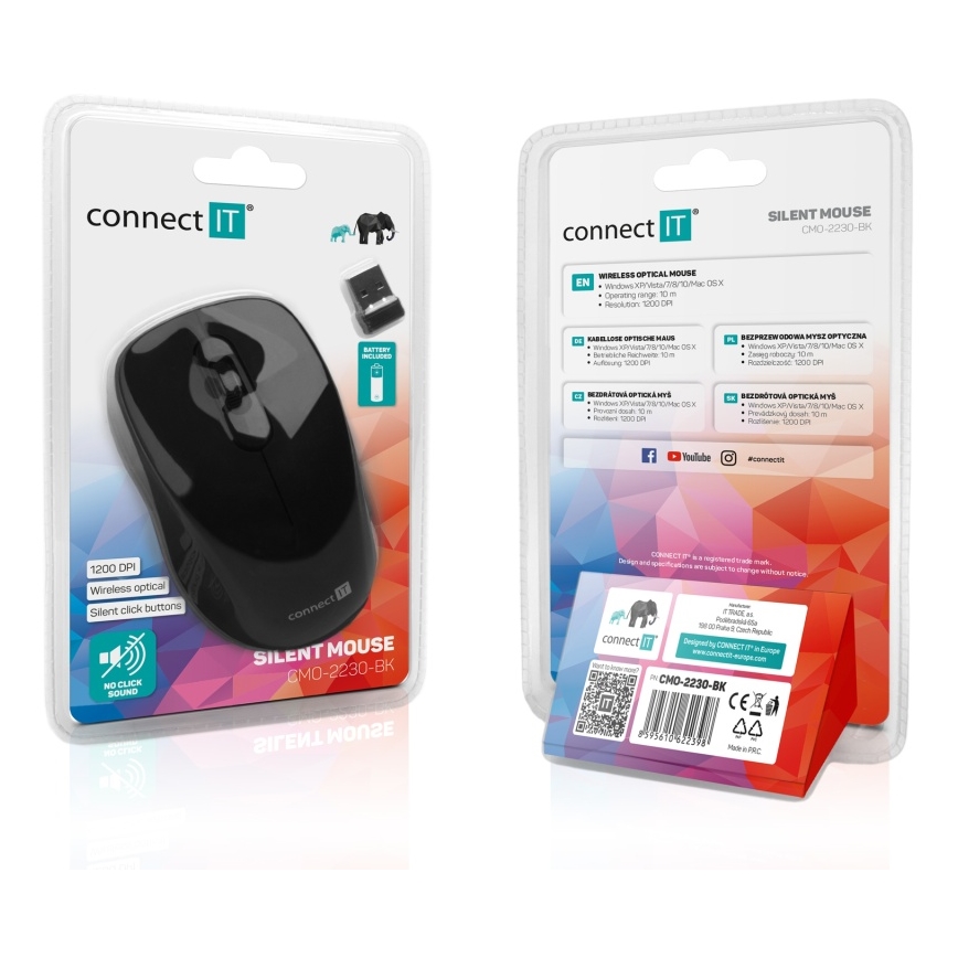 CONNECT IT CMO-2230-BK - Rato silencioso sem fios MUTE 1200 DPI 1xAA preto