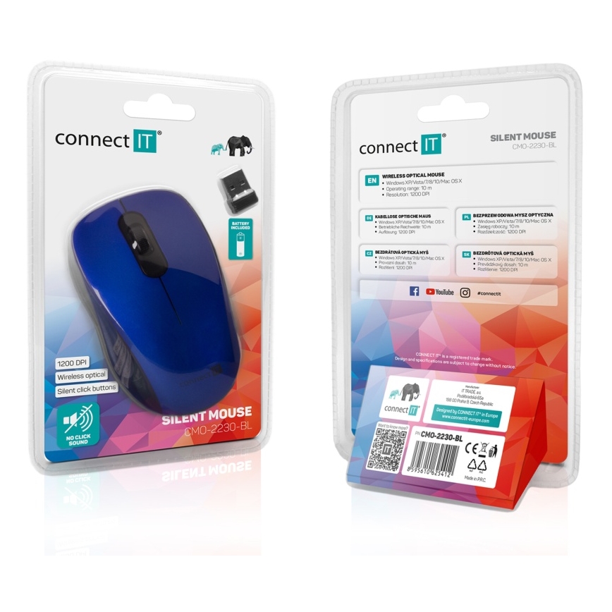 CONNECT IT CMO-2230-BL - Rato silencioso sem fios MUTE 1200 DPI 1xAA preto/azul