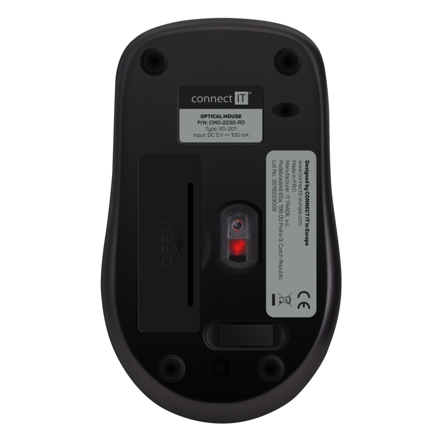 CONNECT IT CMO-2230-RD - Rato silencioso sem fios MUTE 1200 DPI 1xAA preto/vermelho