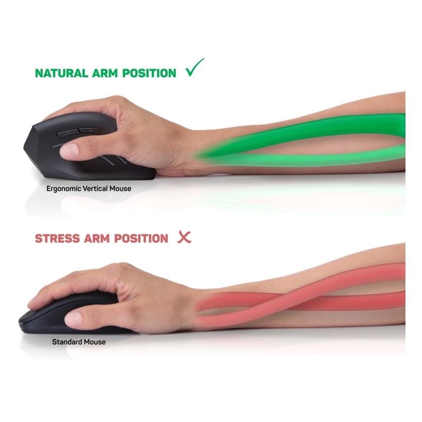 CONNECT IT CMO-2510-BK - Rato ergonómico sem fios Verti Wireless 800/1200/1600 DPI 2× pilhas AAA preto