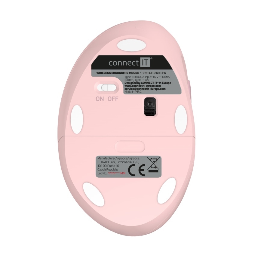 CONNECT IT CMO-2600-PK - Rato sem fios ergonómico 800/1200/1600 DPI 1x pilha AA rosa